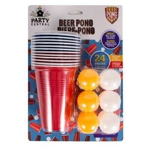Party Central Beer Pong Ball and Cup Party Drinking Game, 24-Piece Set